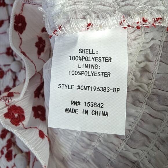 Code X Mode White Red Floral Print Long‎ Sleeve Embroidered Smocked Top Size S - Picture 8 of 8
